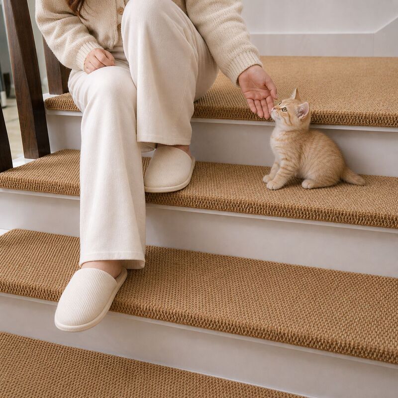 Exported to Amazon, Japanese-style imitation sisal stair mats, adhesive-free self-sticking solid wood stair step anti-slip foot pads