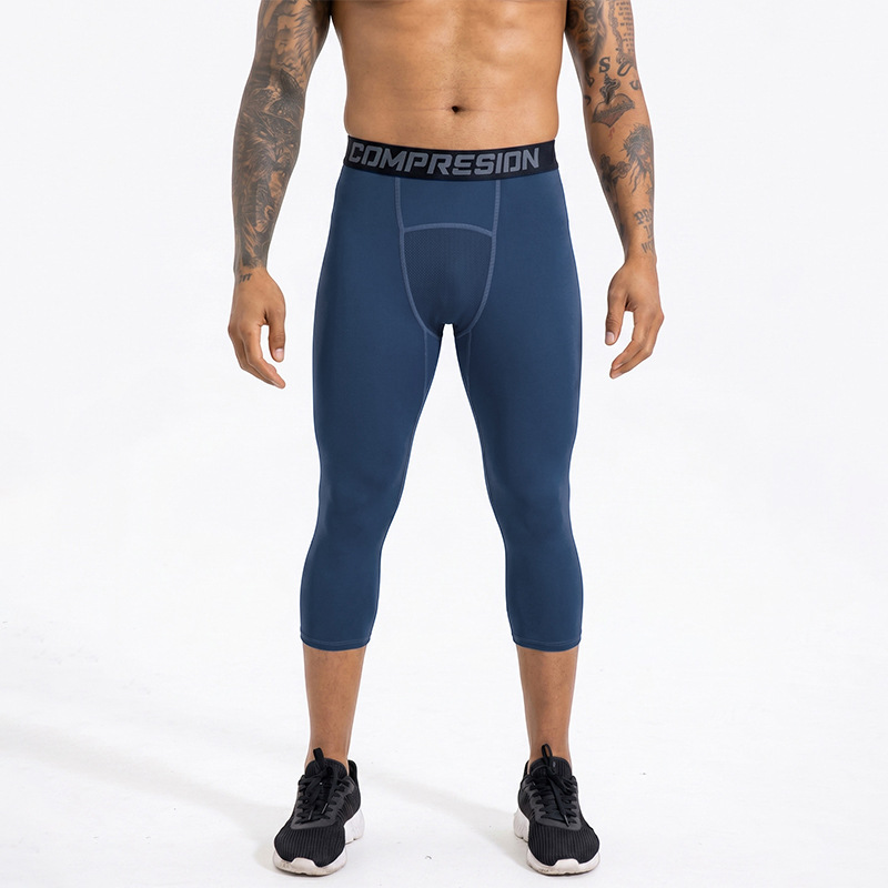 Pantalones deportivos negros transfronterizos para hombres pantalones de compresión de baloncesto elásticos rápidos de yoga entrenamiento de acondicionamiento físico de verano