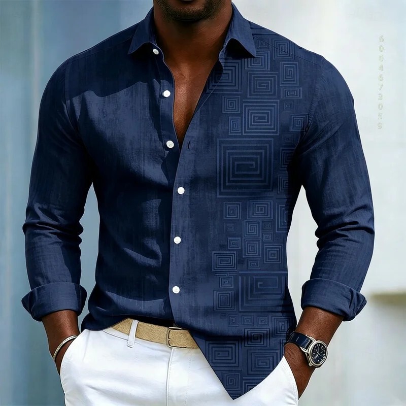 Summer 3D printed men's shirts, men's long-sleeved slim-fit shirts, fashionable design, men's clothing