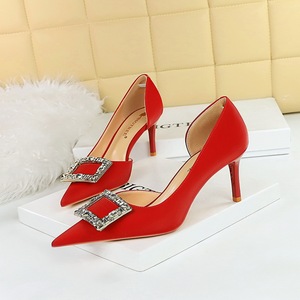 3226-AK35 European and American Versatile High Heels Women's Shoes Thin Heels High Heels Shallow Notched Side Hollo