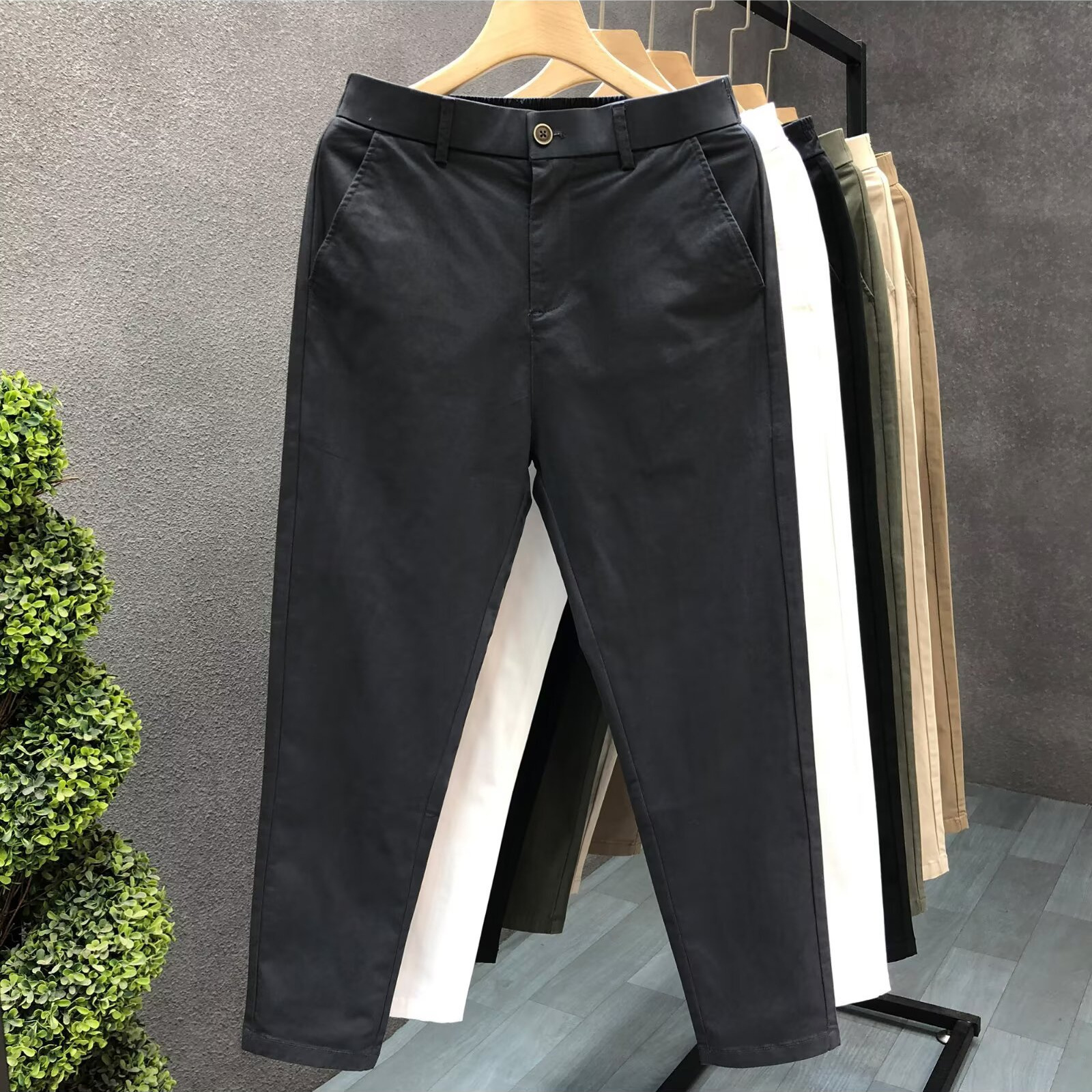 Men's Slim Fit Casual Cropped Pants Autumn Straight Elastic Slim Casual Pants Versatile New Style