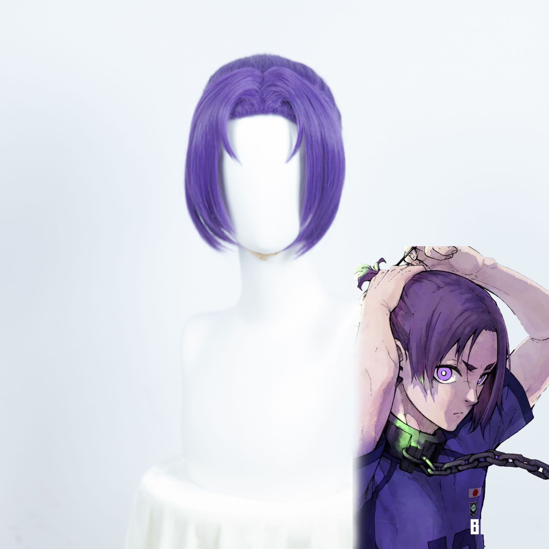 Blue Prison Royal Shadow Ling Wang cos Peluca púrpura Una pieza de cabello peinado medio anime cos pelo falso