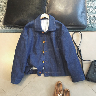 Fine branch color spinning series Ming line contrast color patchwork silhouette Denim jacket coat a generation of hair