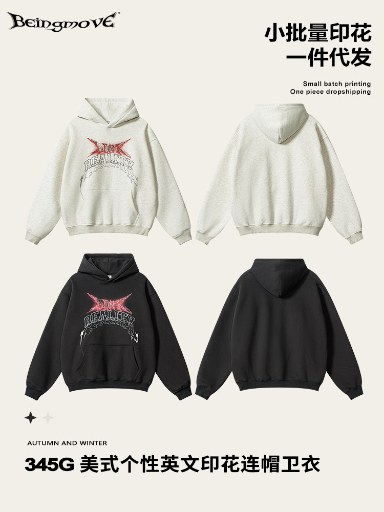 2025 otoño estilo americano estilo gótico letras impresión casual chaqueta con capuz suelta chaqueta con capuz para hombres transfronterizos