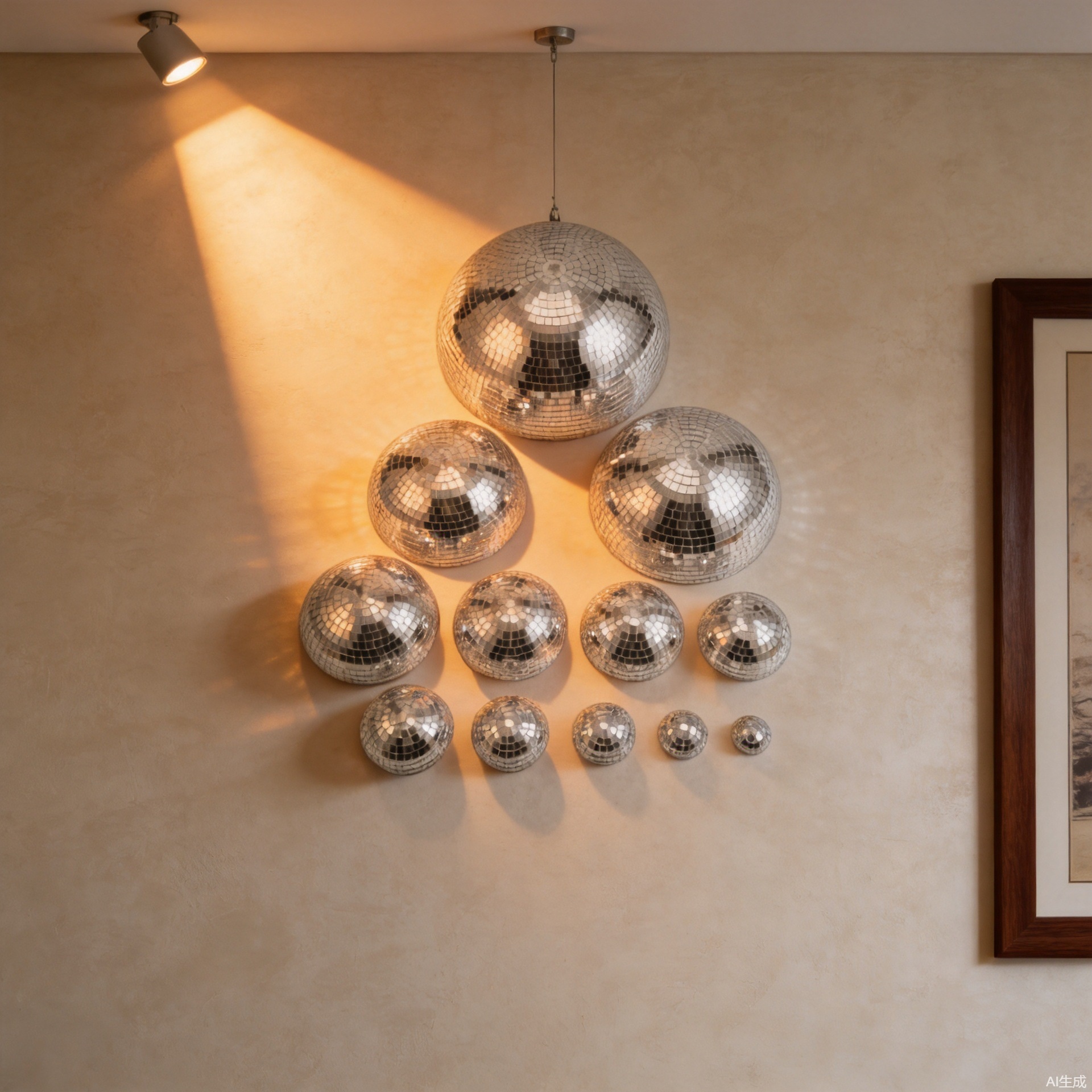 Cross-Border New Product Multi-Size Semi-Circular Silver Mirror Ball Disco Ornament Wall Background Decoration Mirror Semi-Circular Ball