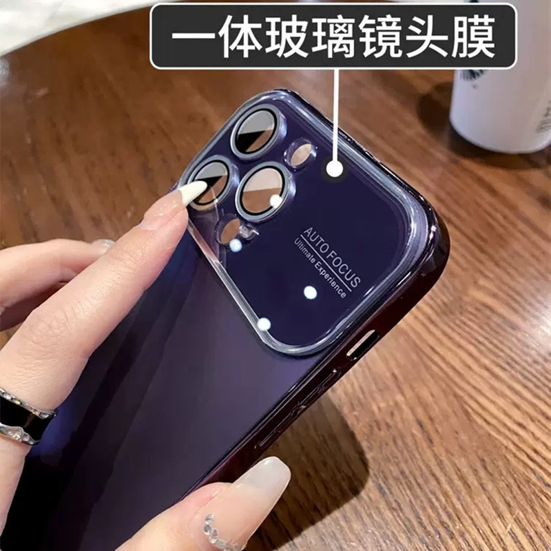 オリジナルカラー電気メッキ大窓付きiPhone16用スマホケース、レンズフィルム付きフルカバー、Apple15用マット保護ケース|undefined