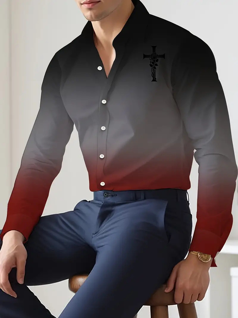 Hombres europeos y americanos 2024 nueva moda suelta degradada camisa de manga larga top se puede usar afuera MB12