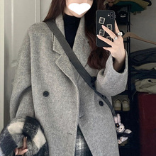 2025秋冬季中长款过膝小香风毛呢外套女感灰色小个子呢子大衣
