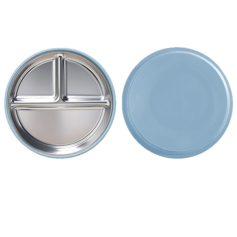 Plato de comedor de acero inoxidable 304 20CM Funda de silicona Amazon Venta caliente Plato de comedor de silicona de embalaje personalizado