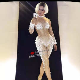 夜店热潮演出服新款酒吧白色连体衣演出服情人节gogo