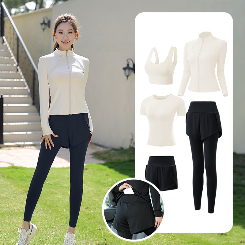Trajes de yoga para mujeres de verano para correr ropa deportiva suelta rápida ropa seca bolsillo para correr trajes de mujeres de la mañana para correr comercio exterior