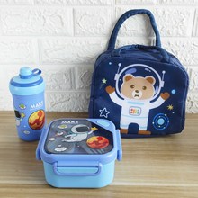 简约分格便当盒学生上班密封午餐盒儿童饭盒水杯保温袋套装配叉勺