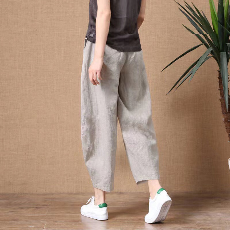 Small Cotton Linen Wide-leg Pants Women's 2023 Summer New Loose Large Size All-match Linen Nine-point Casual Pants for Outer Wear