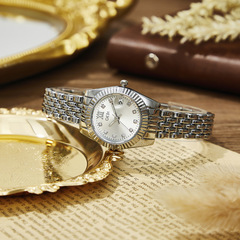 歌迪高級感日誌型女表輕奢小眾日曆鋼帶防水腕錶女士商務石英手錶