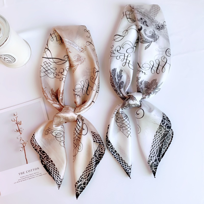 China viento pequeño bufandas cuadradas bufandas de seda triangulares mujeres retro estereoscópicas con camisa de cuello bufandas delgadas 70x70