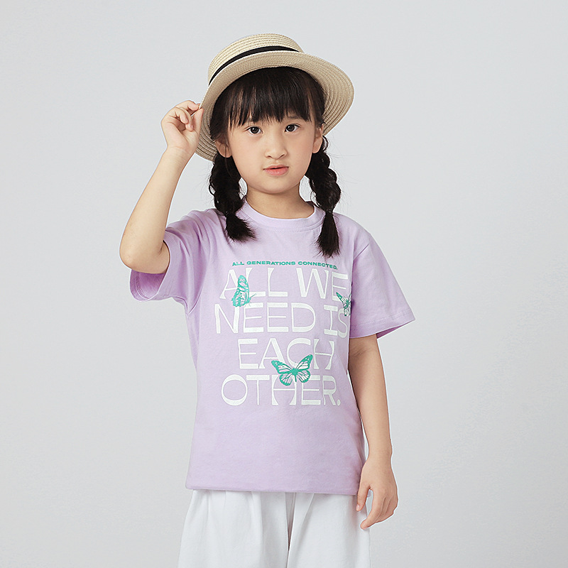 Ropa infantil de algodón de verano estilo coreano nueva camiseta de las niñas niños grandes brillo impreso transpirable superior bebé niñas de manga corta al por mayor