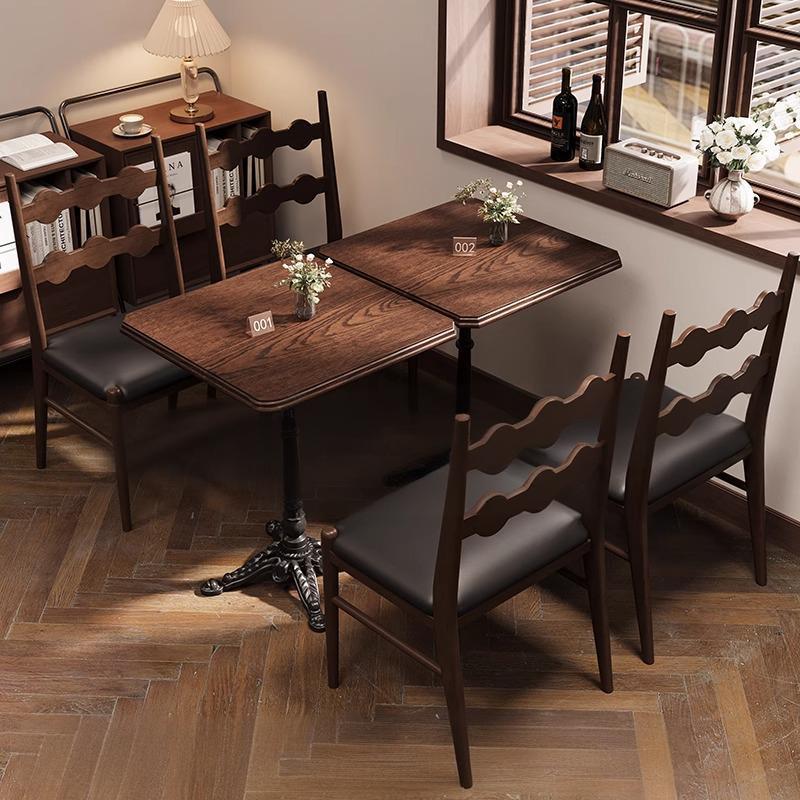 American Retro Cafe Solid Wood Table and Chair Combination Baking Dessert Milk Tea Shop Western Restaurant Commercial Square Table