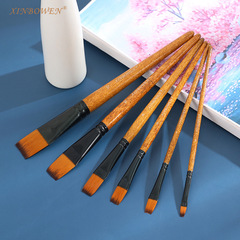 Cross-border wooden oil painting brush 6-piece set, flat wood grain handle nylon hair watercolor brush for students and painting brushes