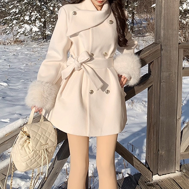 《纳西雪山》袖口毛毛加棉外套女加厚秋冬纯色上衣2025新款大衣潮|undefined