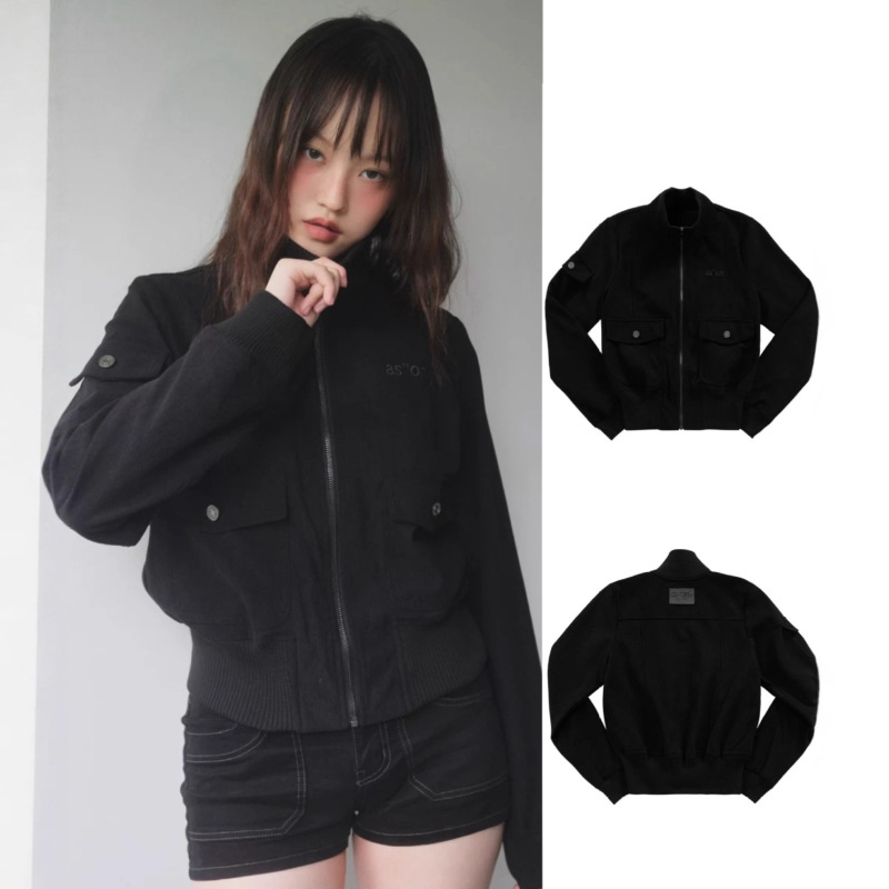 Corduroy Jacket with Letter Embroidery, Large Pockets, Stand-Up Collar, Basic Versatile Zip-Up Jacket Corduroy Jacket with Letter Embroidery, Large Pockets, Stand-Up Collar, Basic Versatile Zip-Up Jacket
