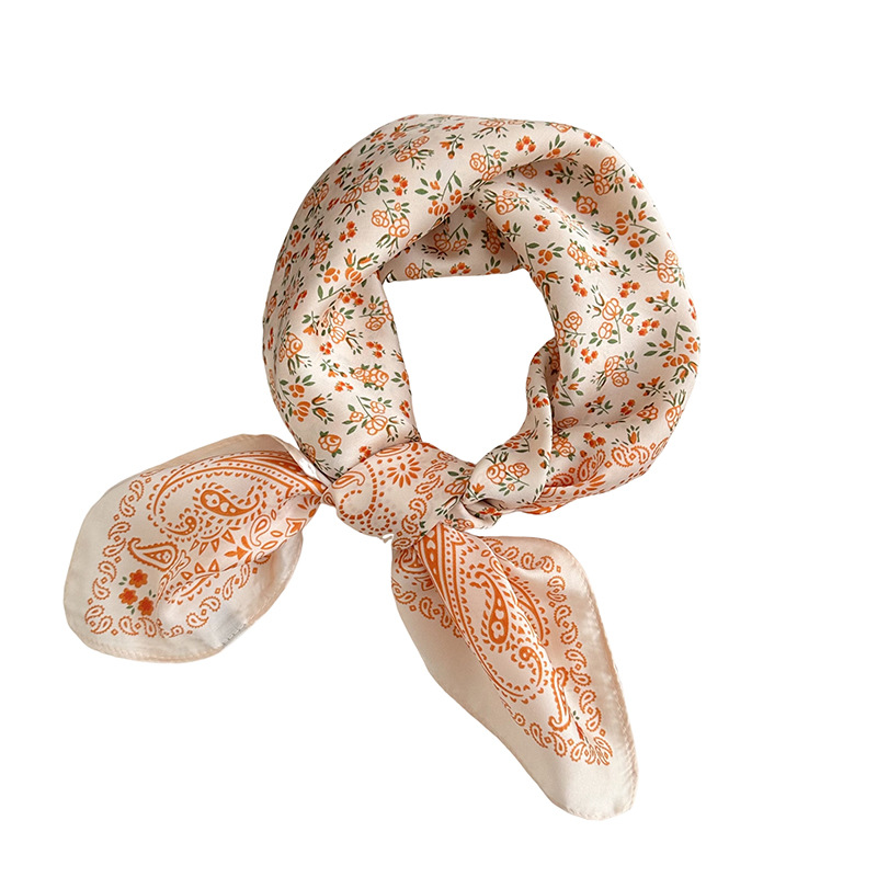 Bufanda de seda, bufanda cuadrada pequeña, nueva atmósfera coreana, pañuelo floral, cinturón para el cabello, bufanda decorativa, chal pequeño exterior