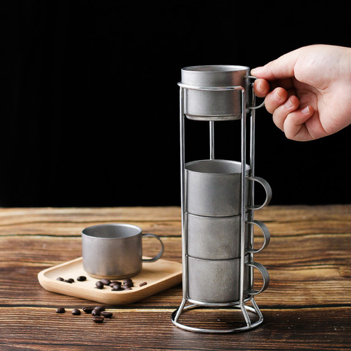 Outdoor Creative 304 Stainless Steel Double-layer Cup Insulated Anti-scalding Coffee Cup Home Marco Cup Stacking Cup 5-piece Set