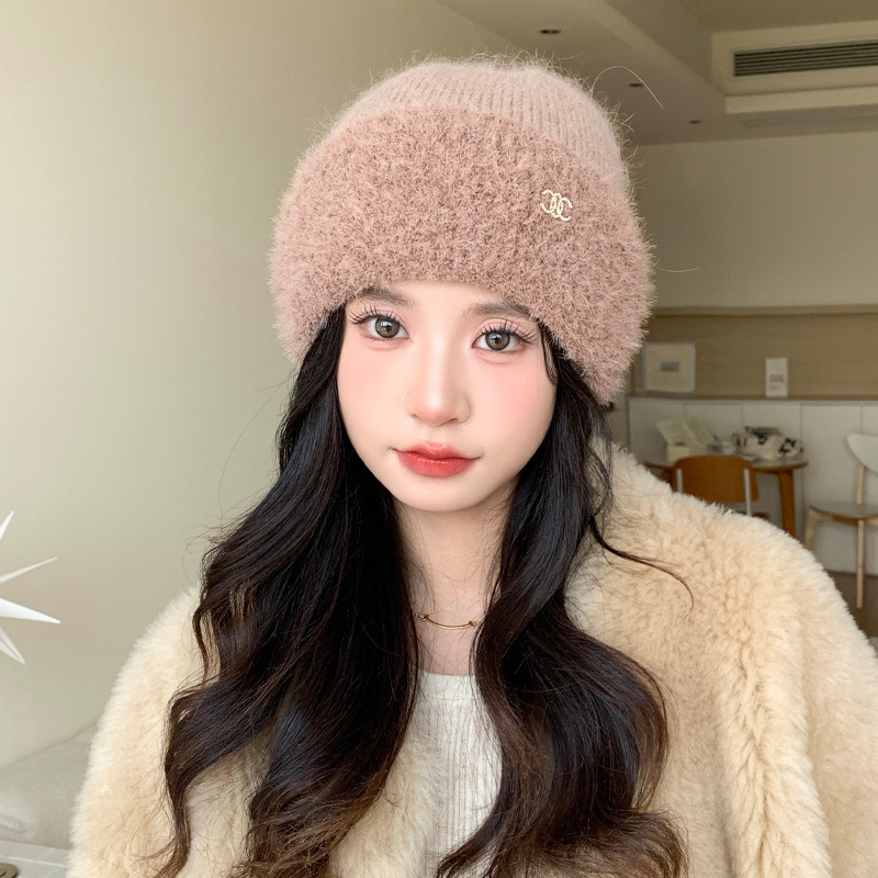 冬季帽子女款时尚百搭针织帽加厚保暖毛线帽可爱甜美显脸小毛绒帽|undefined