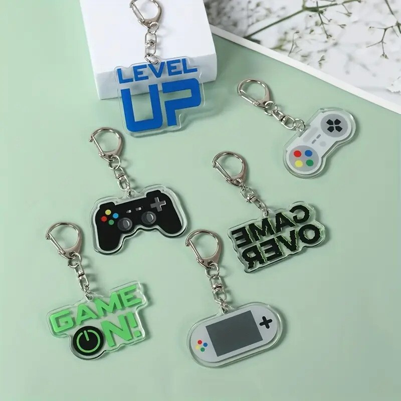 Acrylic Foreign Trade Video Game Controller Keychain Creative Metal Game Console Steering Wheel Acrylic Keychain