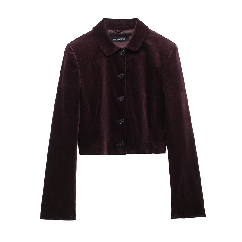 Cross-border foreign trade 2025 European and American style women's new fashion round neck velvet short jacket coat 5030707 Cross-border foreign trade 2025 European and American style women's new fashion round neck velvet short jacket coat 5030707