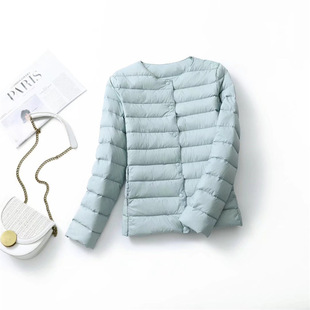 Cross-border supply autumn and winter new lightweight down jacket women's collarless short inner wear warm long sleeve solid color down jacket