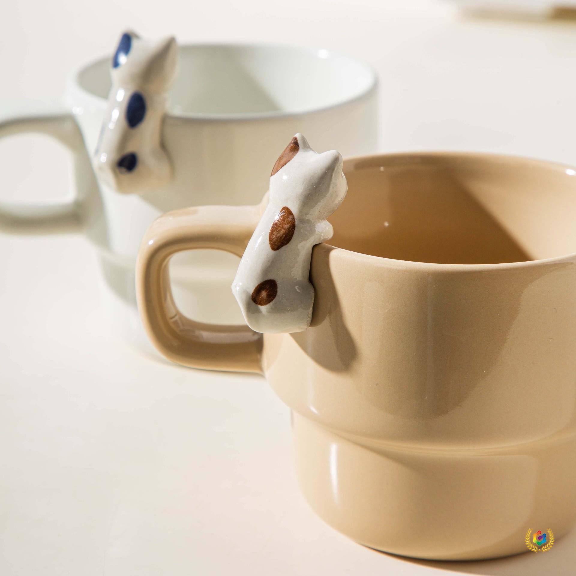 ✅日式可爱猫咪咖啡杯手绘ins高颜值陶瓷杯创意立体家用水杯挂茶