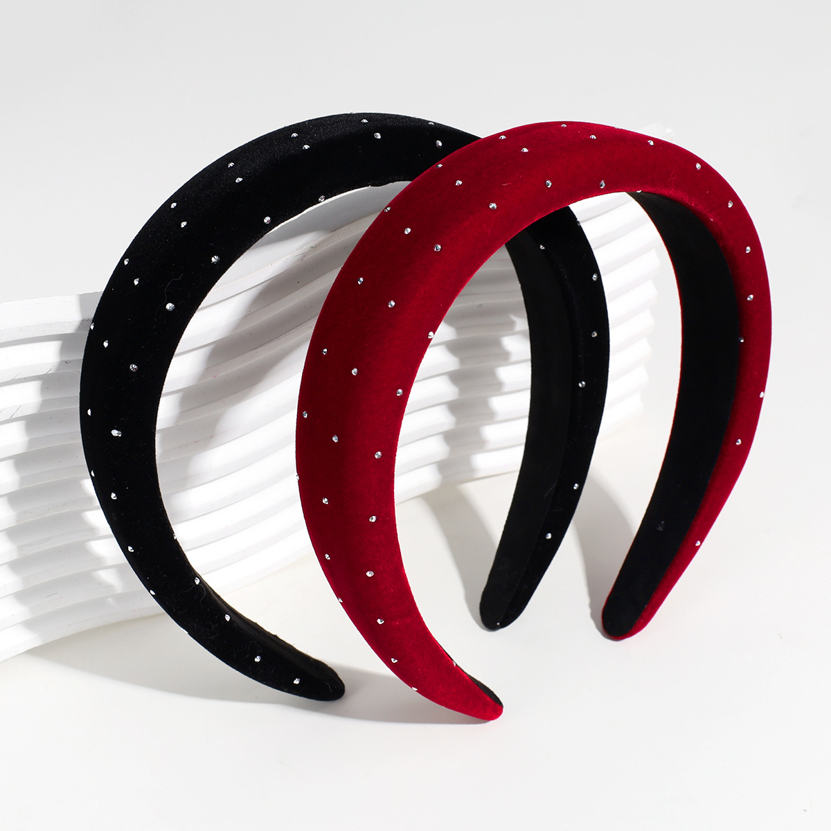 Lady Solid Color Polyester Rib-knit Rhinestones Hair Band display picture 5