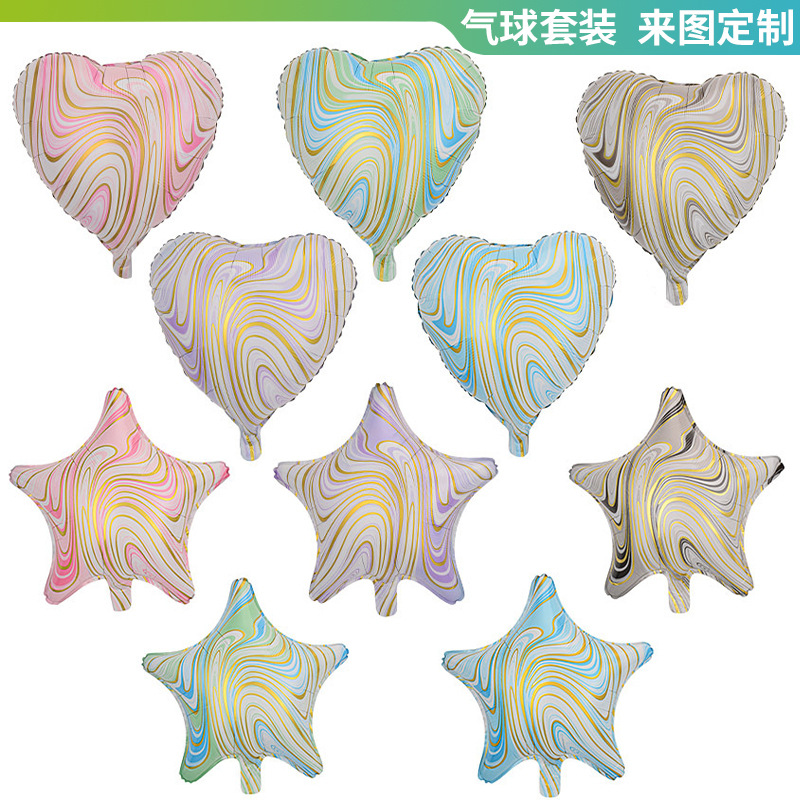 18 pulgadas corazón de melocotón estrella de cinco puntas globo de película de aluminio fiesta de cumpleaños decoración de boda ágata amor textura en forma de corazón globo al por mayor