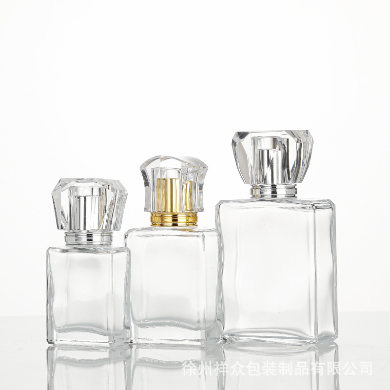Botella de perfume de alto grado, botella de perfume de fondo plano, botella de vidrio plano, botella de pulverización, botella de perfume portátil