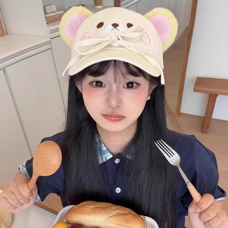 新款防晒可爱轻松熊棒球帽女大头围显脸小防晒帽子女遮阳鸭舌帽女|undefined