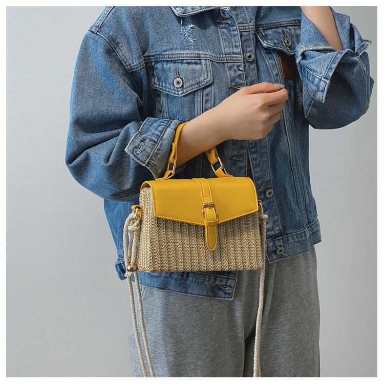 Fashion Contrast Color Straw Messenger Portable Small Square Bag Wholesale display picture 16