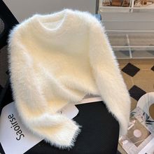 2025秋冬季新款水貂绒纯欲慵懒风加绒加厚打底衫套头针织衫毛衣女