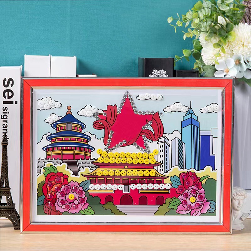 建国記念日ボタン絵画 diy 手作り愛国赤い革命勝利テーマボタンペースト絵画制作材料パッケージ|undefined