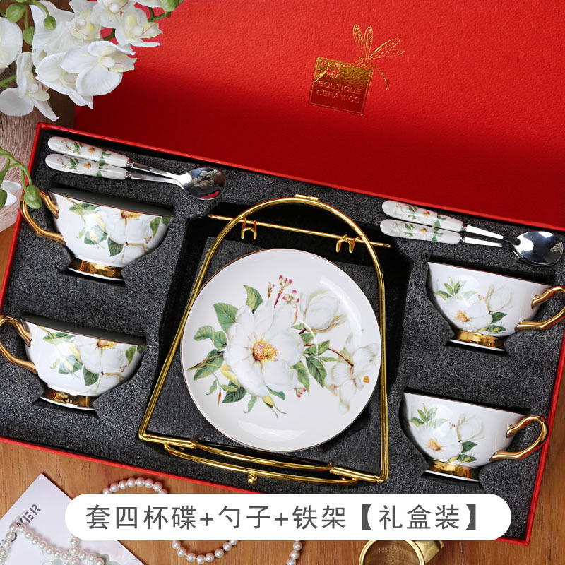 Juego de tazas y platillos de café de porcelana de hueso de estilo europeo exquisito y ligero juego de té de la tarde británico de lujo caja de regalo de alta gama
