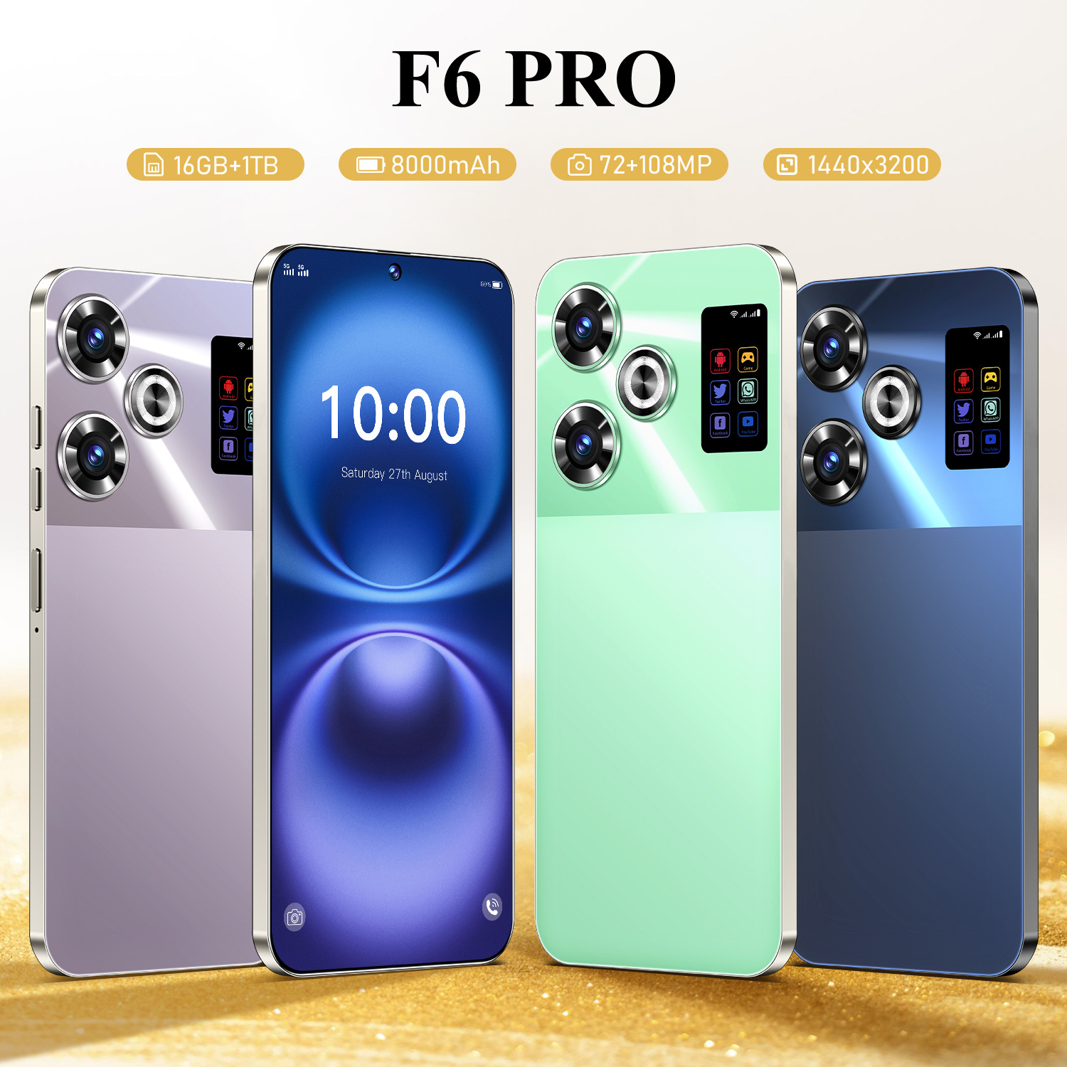 2026 New Product F6 Pro Cross-Border Mobile Phone 16+1t Foreign Trade Smart All-In-One Device Source Factory Temu Dropshipping