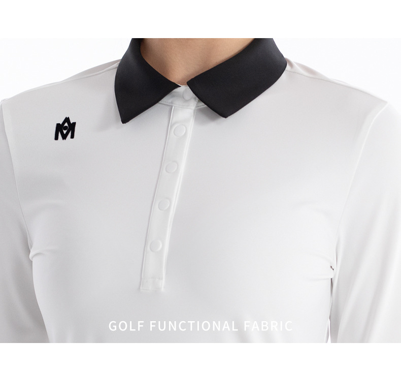 Áo golf nữ dài tay thắt nơ MO EYES vải co giãn thể thao thu đông — M23YF023-Trắng [phối với khăn lụa], M23YF023-Đen [với khăn lụa], M23YF019-Áo màu đen, M23YF019-Áo màu trắng chi tiết 22