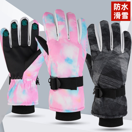 Men and Women's Gloves Winter Graffiti Skiing Warm Thickened Fleece Windproof Anti-slip Waterproof Riding Cold Touch Screen Gloves Winter 