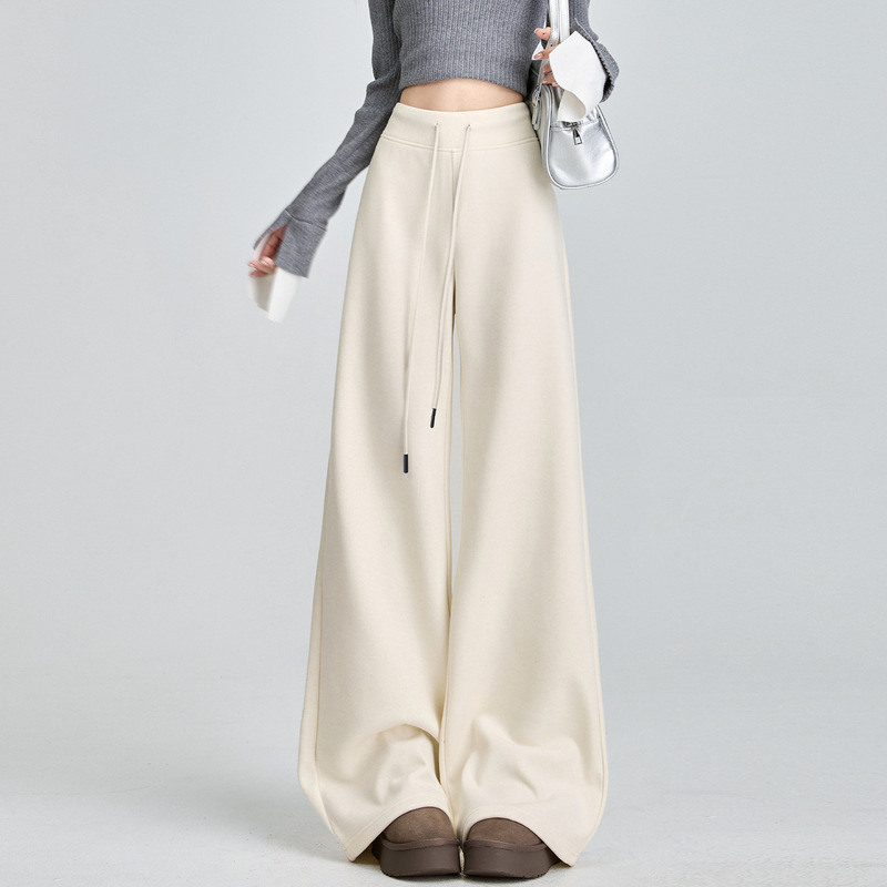 Off-White Thickened Mask Pants Women's Autumn and Winter 2025 New Loose Drape Fleece-Lined Wide-Leg Sports Sweatpants