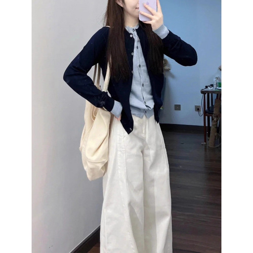 KANING college style fake two-piece knitted cardigan 2025 autumn and winter new Korean style high-end sweater outer layer