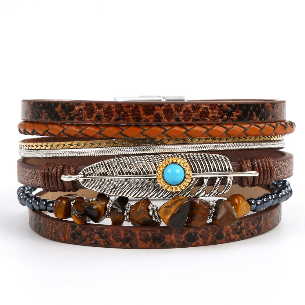 Retro Ethnic Style Geometric Feather Pu Leather Knitting Women's Bracelets display picture 13