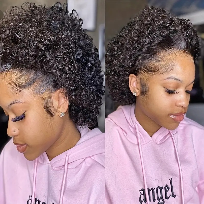 Perruque naturelle et duveteuse, cheveux courts et bouclés, extensions de cheveux bouclés courtes populaires, coiffe synthétique_voghion.com