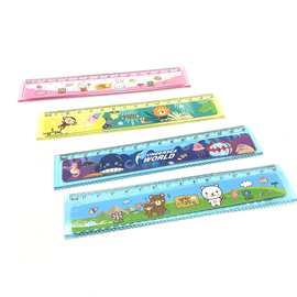 工厂批发小学生卡通尺子15CM波浪直尺学生用文具动漫格尺厘米批发