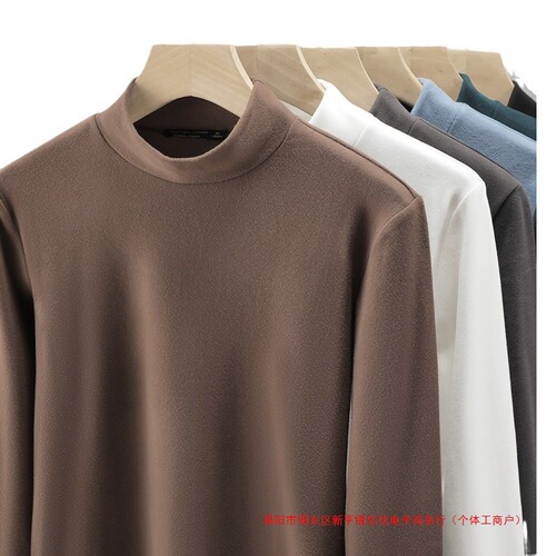 Cross-border winter new style thick velvet half-high collar double-sided velvet men's base shirt warm and comfortable top