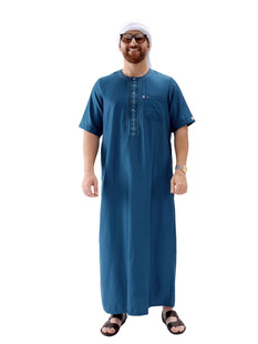 Cross-Border Amazon Moroccan Short-Sleeved Robe, Arabic Men's Robe, European and American Muslim Embroidered Robe Batch