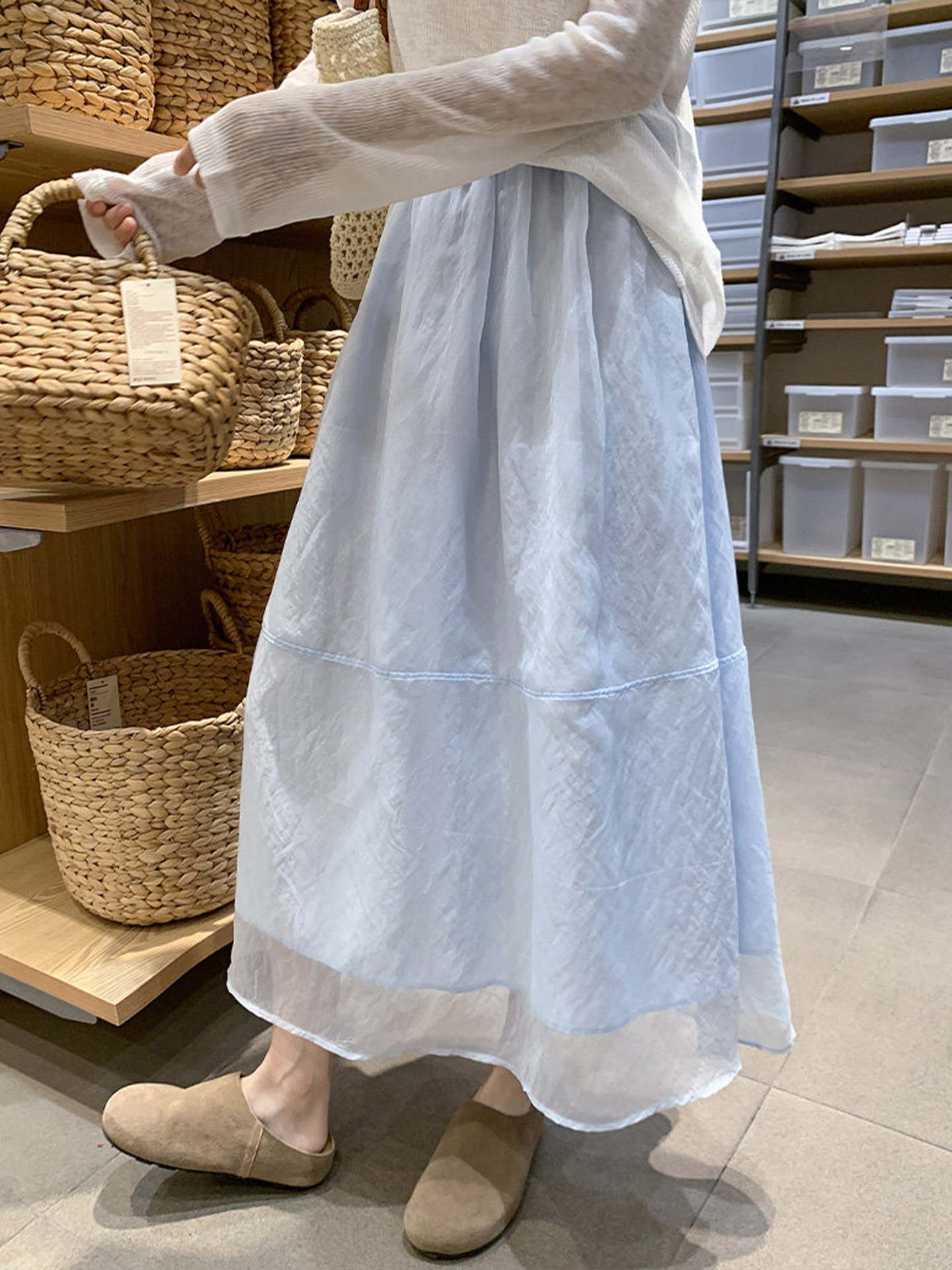 Blue summer thin fitted skirt for leisure